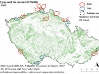 Karte der Verteilung der Wölfe in der Tschechischen Republik 2017-2018